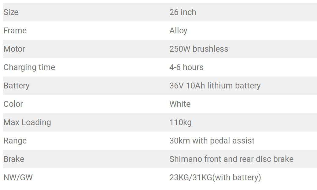 City Stroller 26" Electric Bike,Bicycle with 6 Speed Gear 40Nm 350W Powerful Motor 36V/12A Battery Power Ride In Snow Ice, Rain, Beach and Terrain - White