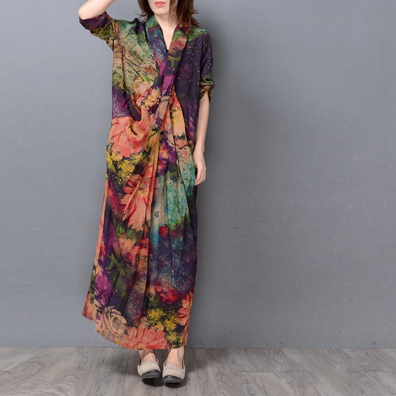 Silk Printed Retro Loose Maxi Dress