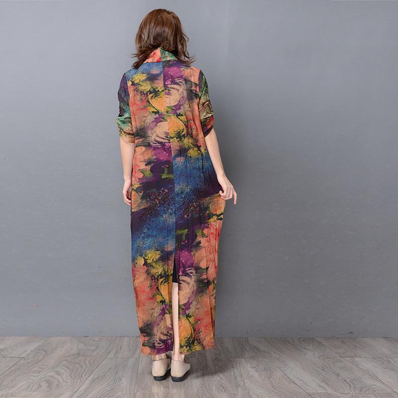 Silk Printed Retro Loose Maxi Dress