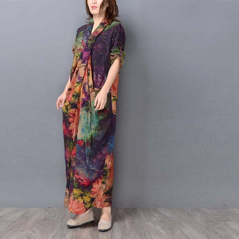 Silk Printed Retro Loose Maxi Dress