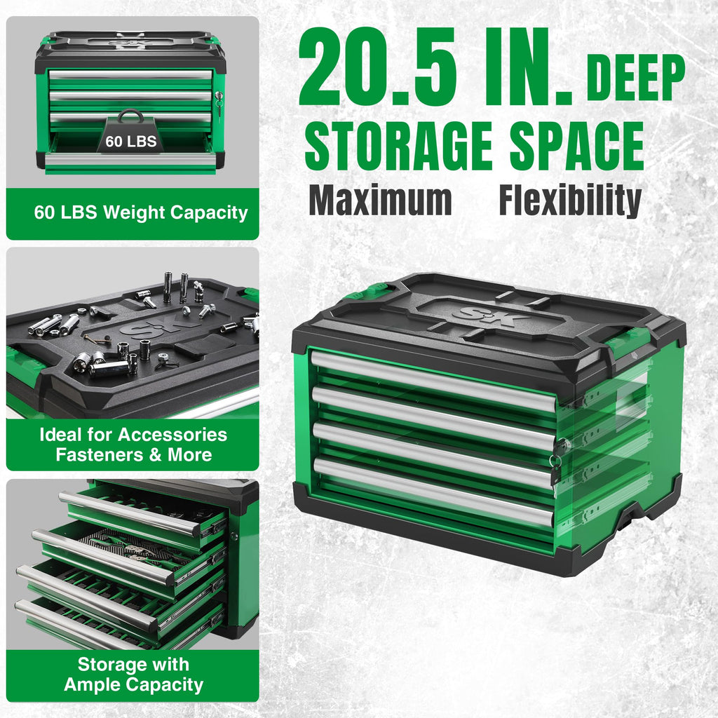 Modular Stackable StoraTool Box, 20.5 Inch, 4-Drawer Steel Box, Magnetic Auto-Lock Mechanism, Holds up to 60 Pounds