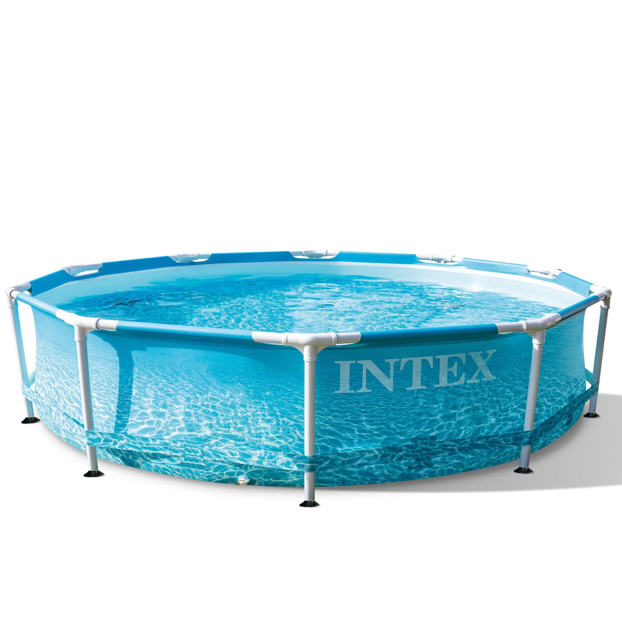 28207EH 10 Feet x 30 Inch Metal Frame Outdoor Backyard Above Ground Circular Beachside Swimming Pool with Filter Pump and