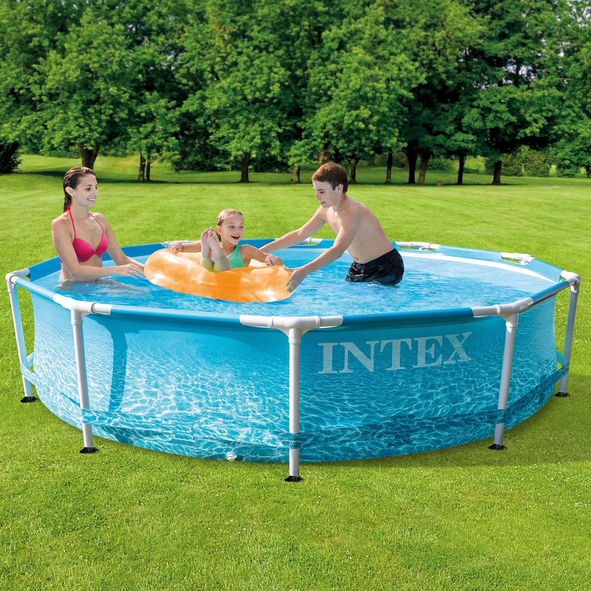 28207EH 10 Feet x 30 Inch Metal Frame Outdoor Backyard Above Ground Circular Beachside Swimming Pool with Filter Pump and