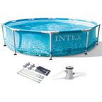 28207EH 10 Feet x 30 Inch Metal Frame Outdoor Backyard Above Ground Circular Beachside Swimming Pool with Filter Pump and