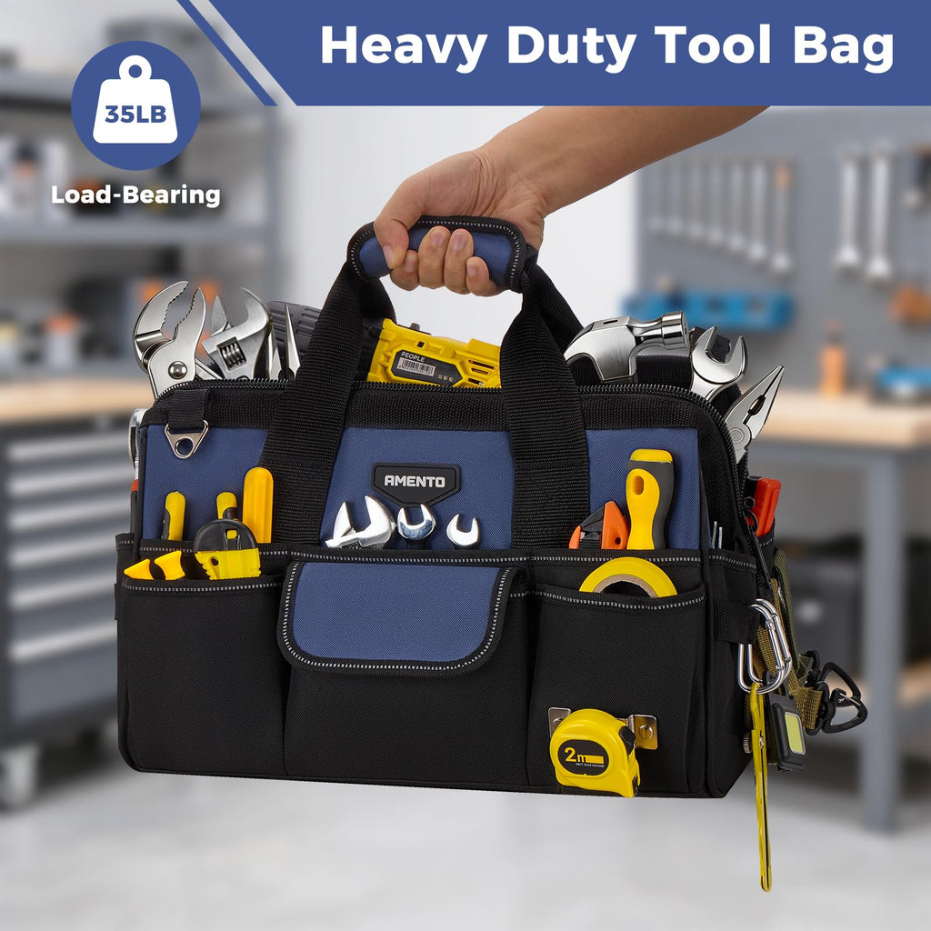 16-Inch Heavy Duty Tool Bag, 22 Pockets Empty Tool Box Organizer Storage, Soft Tote Toolbox Organization Portable Handle Carrying Work Toolbag for Electrician Mechanic, Dad Men Gifts, Blue