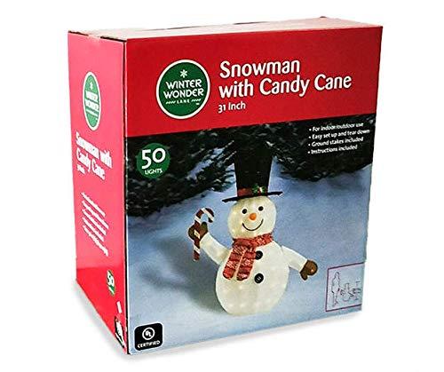 Winter Wonder Lane 31" Snowman w/Candy Cane Holiday Seasonal Christmas Indoor/Outdoor Light-Up Decor