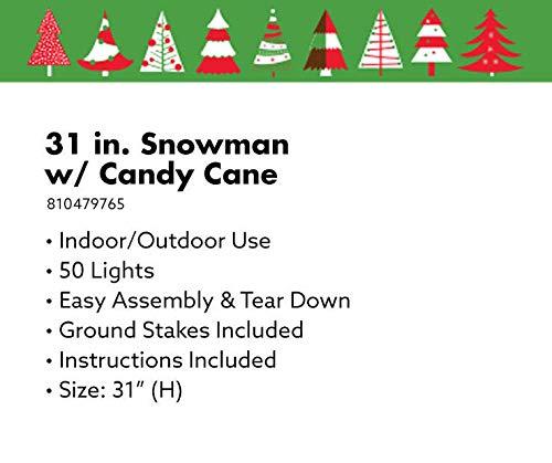 Winter Wonder Lane 31" Snowman w/Candy Cane Holiday Seasonal Christmas Indoor/Outdoor Light-Up Decor