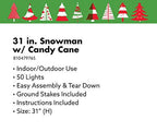 Winter Wonder Lane 31" Snowman w/Candy Cane Holiday Seasonal Christmas Indoor/Outdoor Light-Up Decor