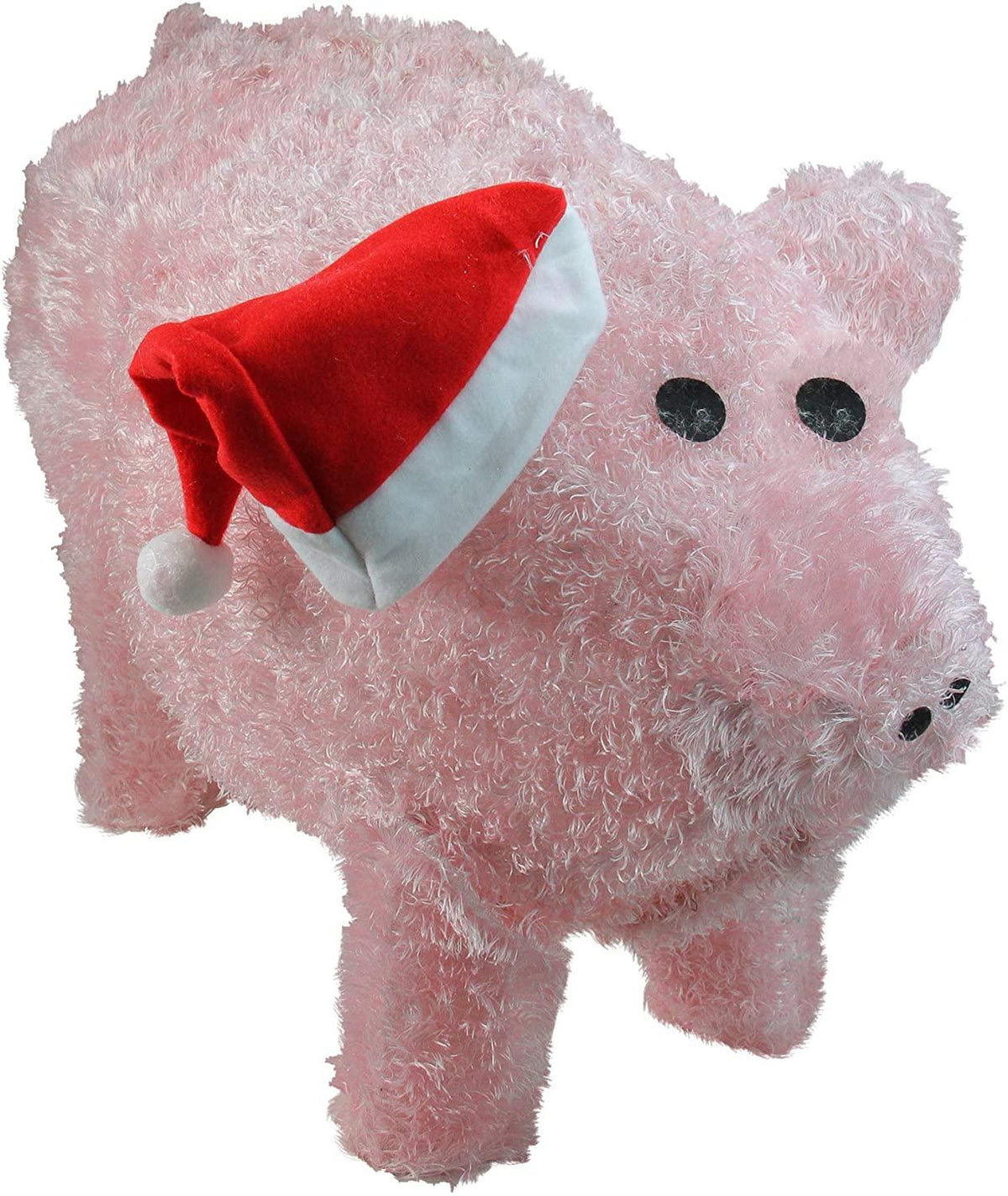 Sienna Pre-Lit LED Outdoor Chenille Pig in Santa Hat Christmas Yard Art Decoration, 28"