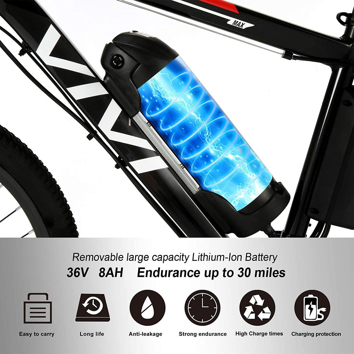VIVI Electric Bike Electric Mountain Bike 350W Ebike 26'' Electric Bicycle, Adult Electric Bicycles with Removable 36V 8Ah Battery, Professional 21 Speed Gears, Electric Bikes for Adults 20 MPh