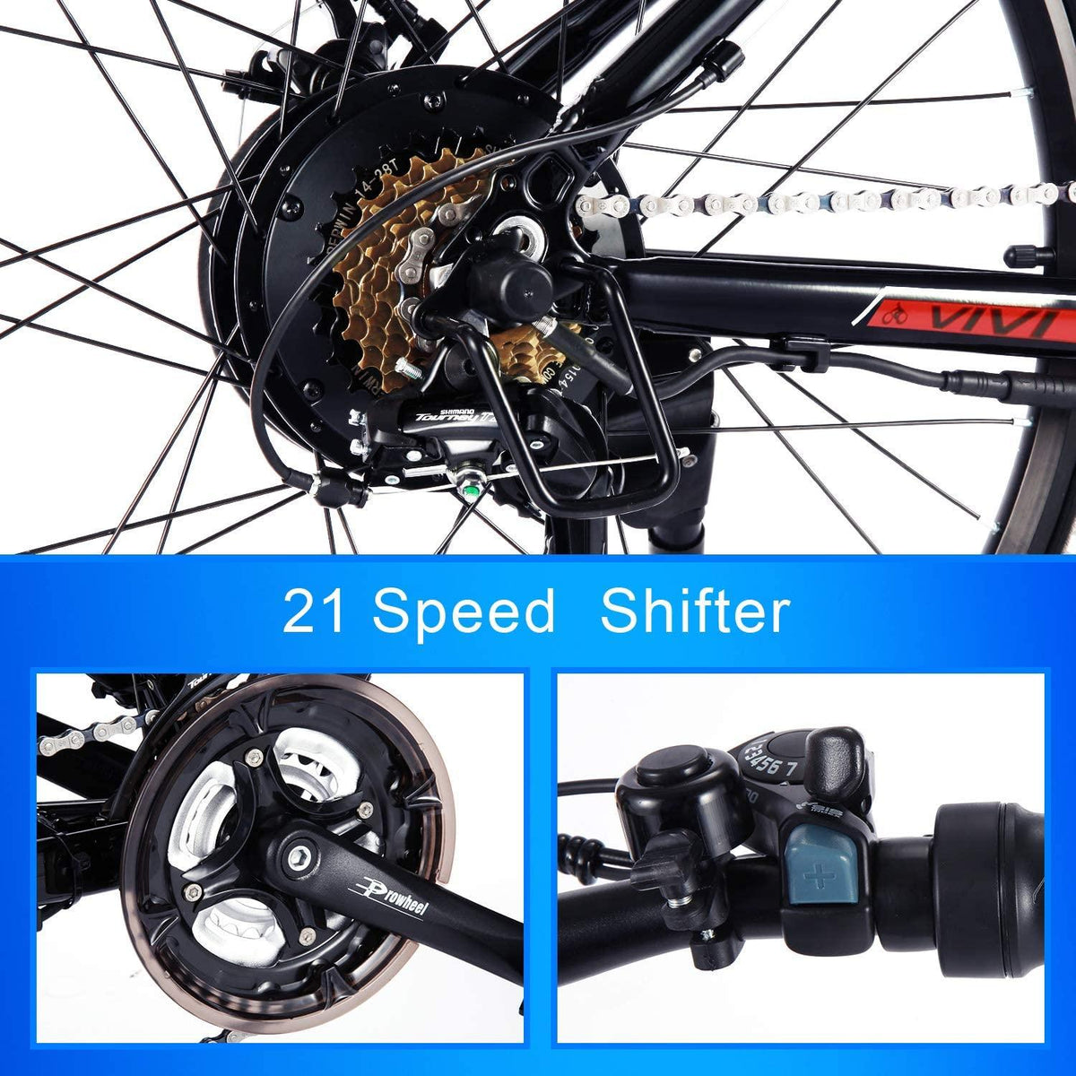 VIVI Electric Bike Electric Mountain Bike 350W Ebike 26'' Electric Bicycle, Adult Electric Bicycles with Removable 36V 8Ah Battery, Professional 21 Speed Gears, Electric Bikes for Adults 20 MPh