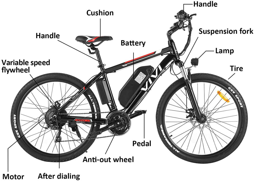 VIVI Electric Bike Electric Mountain Bike 350W Ebike 26'' Electric Bicycle, Adult Electric Bicycles with Removable 36V 8Ah Battery, Professional 21 Speed Gears, Electric Bikes for Adults 20 MPh
