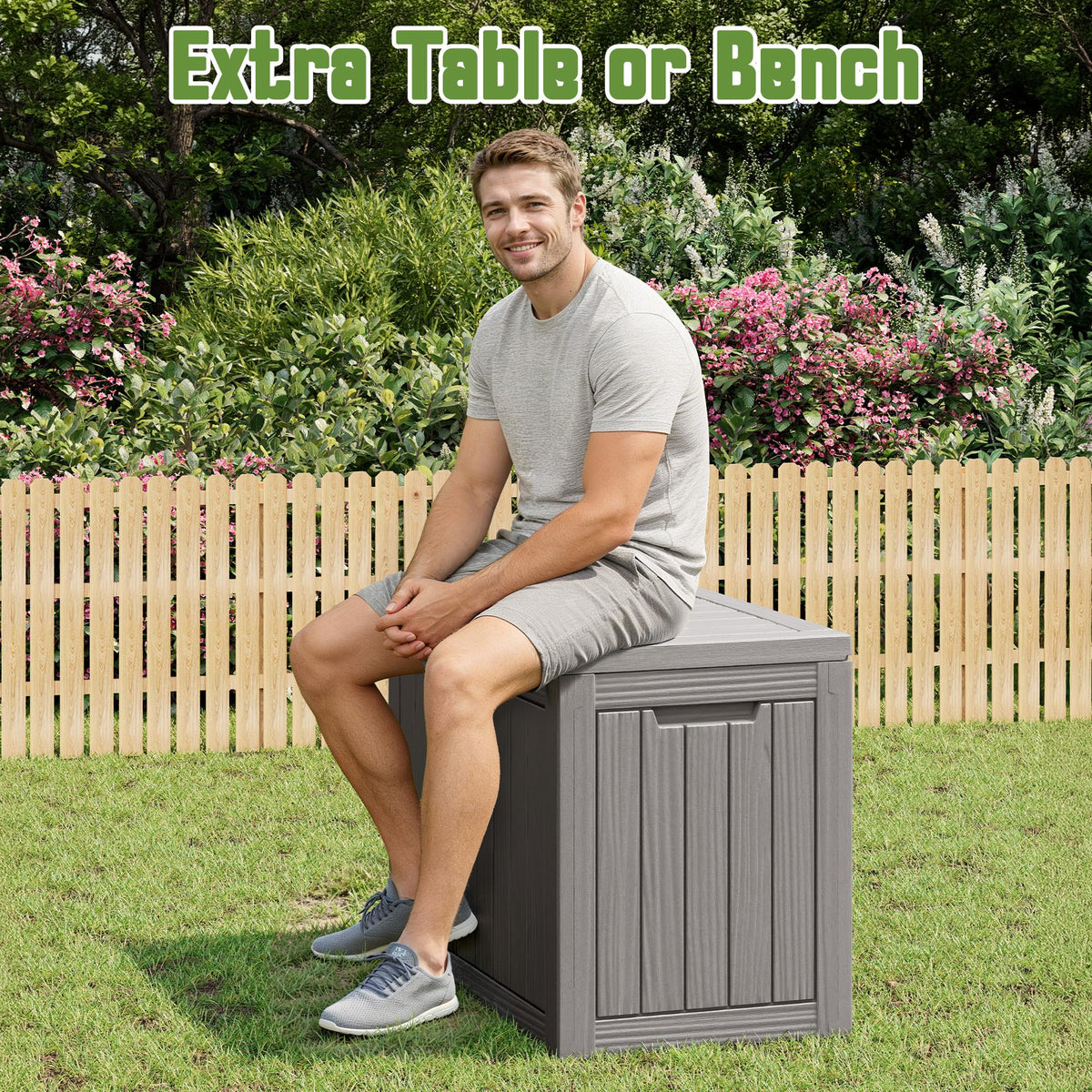 Outdoor StoraBox, 45 Gallon Deck Box with Lockable Lid, Waterproof Resin StoraBin for Cushions, Garden Tools, Patio Furniture, Grey