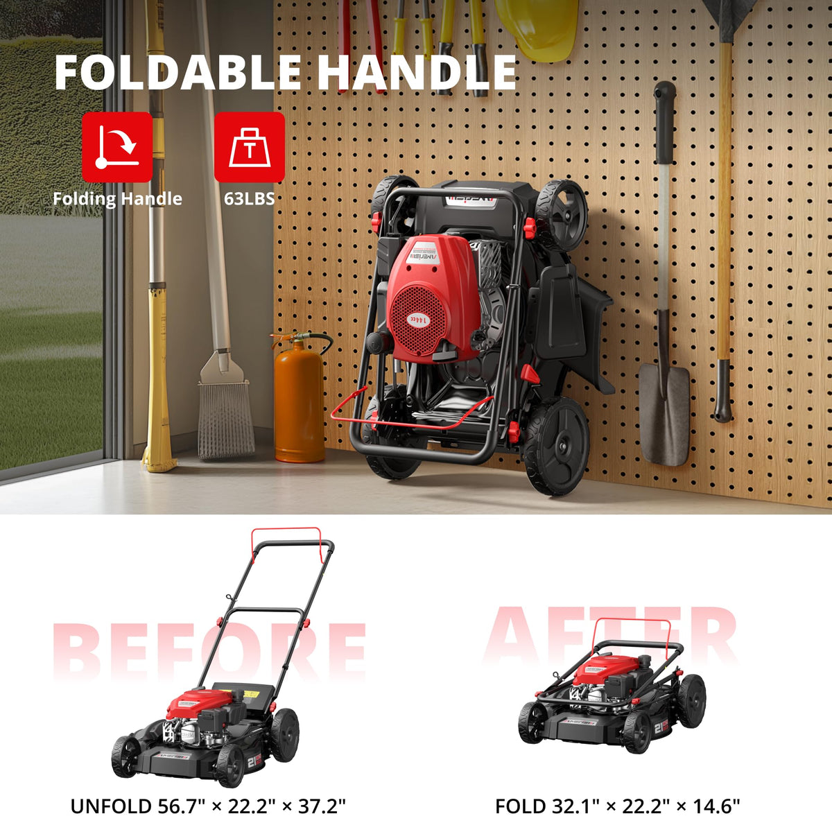 21-Inch Gas Lawn Mower, 144cc 4-Stroke OHV Engine, 2-in-1 Push Lawn Mower with Mulching &amp; Side Discharge, 6-Position Height Adjustment, 7-Inch Front/10-Inch Rear Wheels