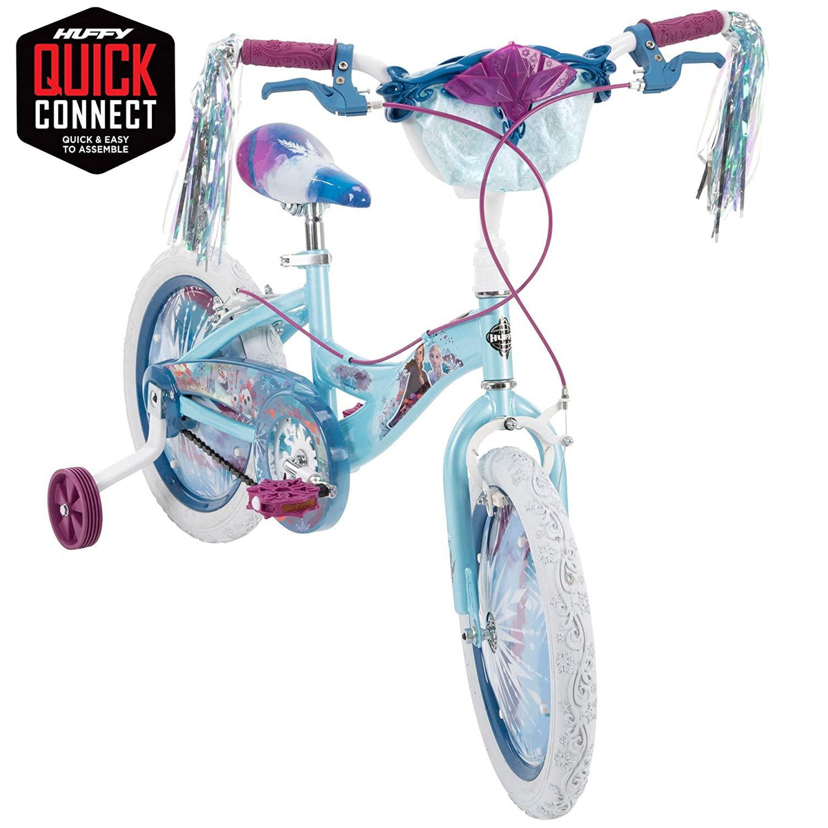 Huffy Frozen 2 Kid Bike, Training Wheels, Streamers &amp; Basket Included, 16 inch, Blue