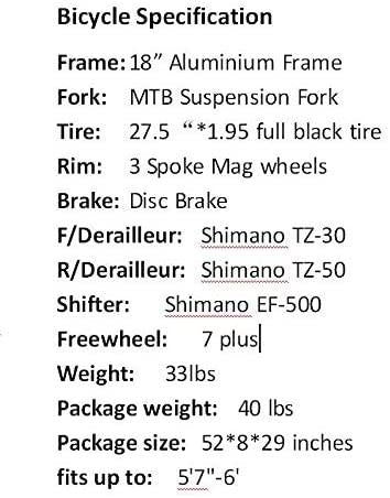 OBK X5 Aluminium Frame Mountain Bike 27.5 inches Wheels Front Suspnesion Mens Bicycle 21 Speed Dual Disc Brakes for Adult
