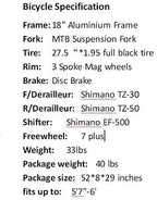 OBK X5 Aluminium Frame Mountain Bike 27.5 inches Wheels Front Suspnesion Mens Bicycle 21 Speed Dual Disc Brakes for Adult