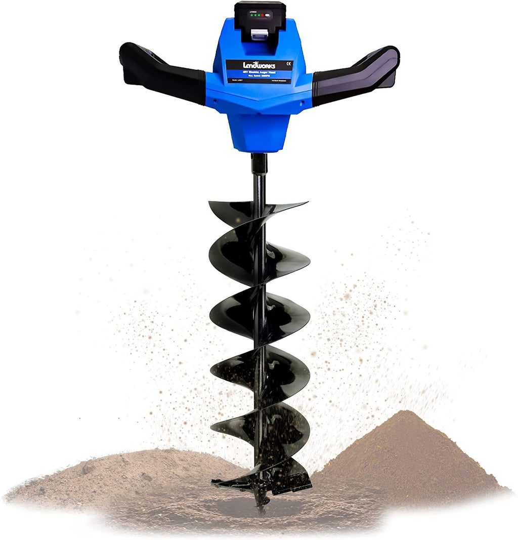 landworks earth auger power head steel 6" inch x 30" inch bit heavy duty electric cordless lithium ion battery for earth burrowing drilling post hole digging (earth auger 6" inch set)
