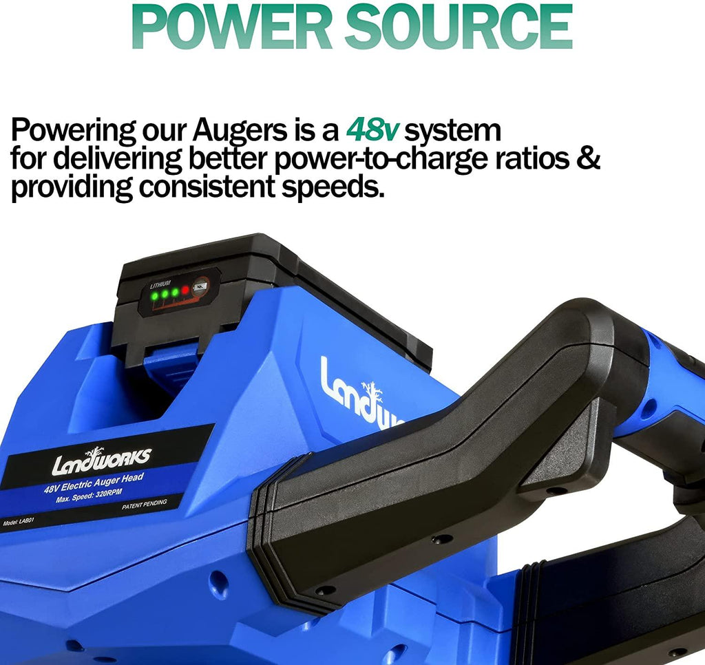 landworks earth auger power head steel 6" inch x 30" inch bit heavy duty electric cordless lithium ion battery for earth burrowing drilling post hole digging (earth auger 6" inch set)