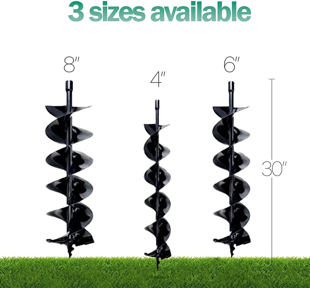 landworks earth auger power head steel 6" inch x 30" inch bit heavy duty electric cordless lithium ion battery for earth burrowing drilling post hole digging (earth auger 6" inch set)