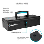 Metal Tool Box, 15" Portable Steel Tool Box with Metal Latch Closure & Plastic Handle, Anti-slip Base, Multi-Purpose Heavy Duty, Black