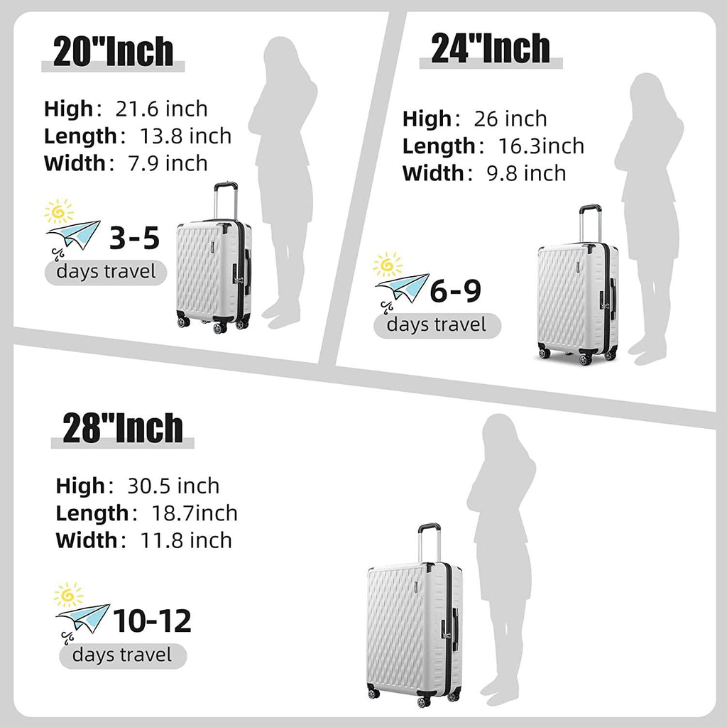 ABS Hardside Large Suitcase, 28 Inch luggage with Double Spinner Wheels,TSA Travel Luggage Locks(28 Inch,No Bag,White)