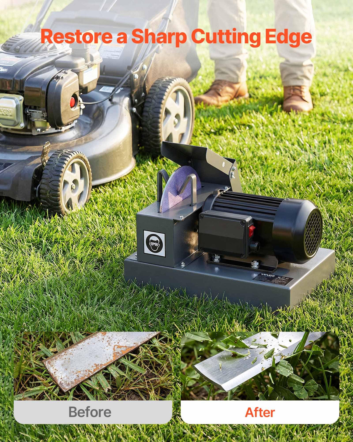 Lawn Mower Blade Sharpener, 1HP Lawnmower Blades Grinder with 9" Ceramic Grinding Wheel, Grit Collector &amp; r, 30°/40° Blade Sharpening Machine for High Lift, Low Lift, Gator &amp; Flat Blades
