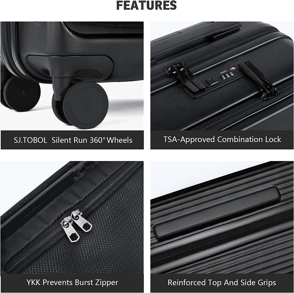 Lightweight Hardside Carry On Luggage with 8 Spinner Silent Wheels, Black, 20-Inch