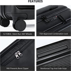 Lightweight Hardside Carry On Luggage with 8 Spinner Silent Wheels, Black, 20-Inch