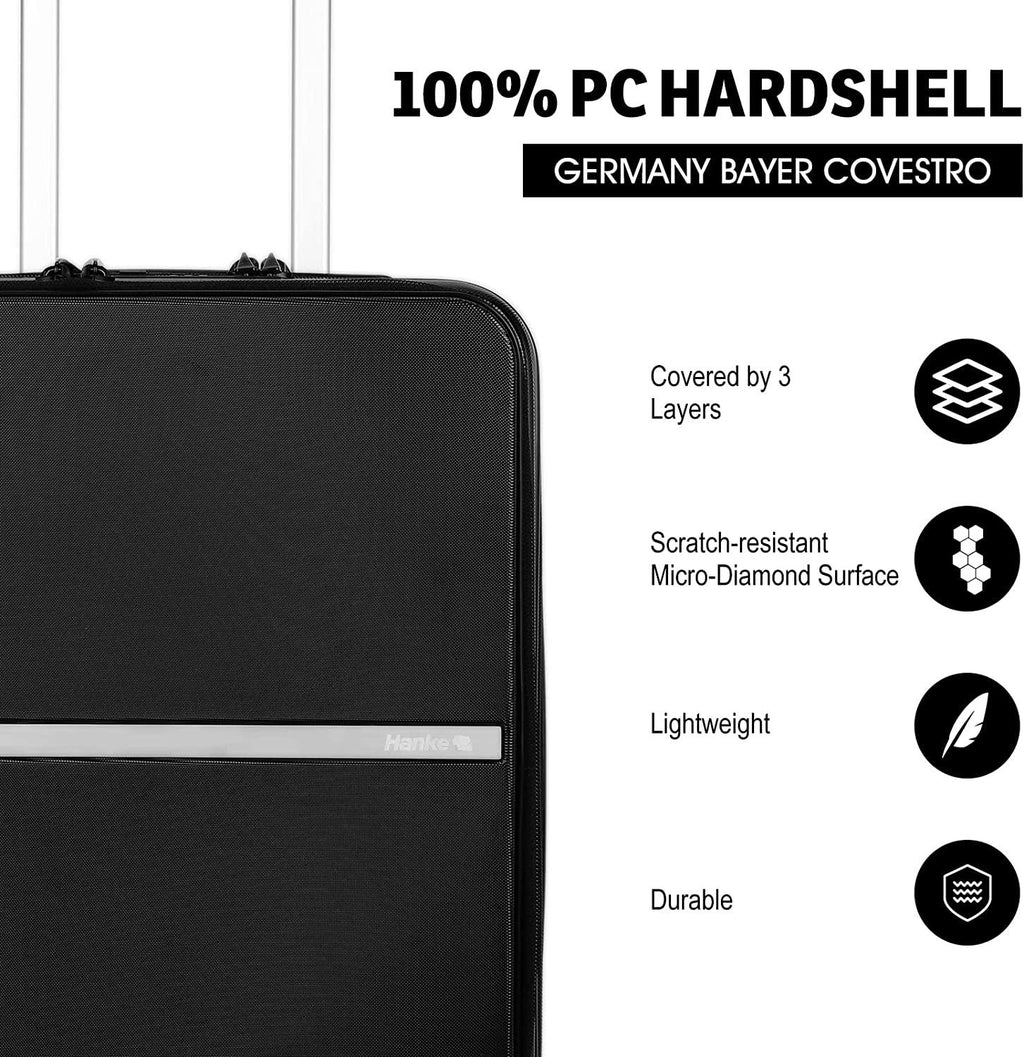 Lightweight Hardside Carry On Luggage with 8 Spinner Silent Wheels, Black, 20-Inch