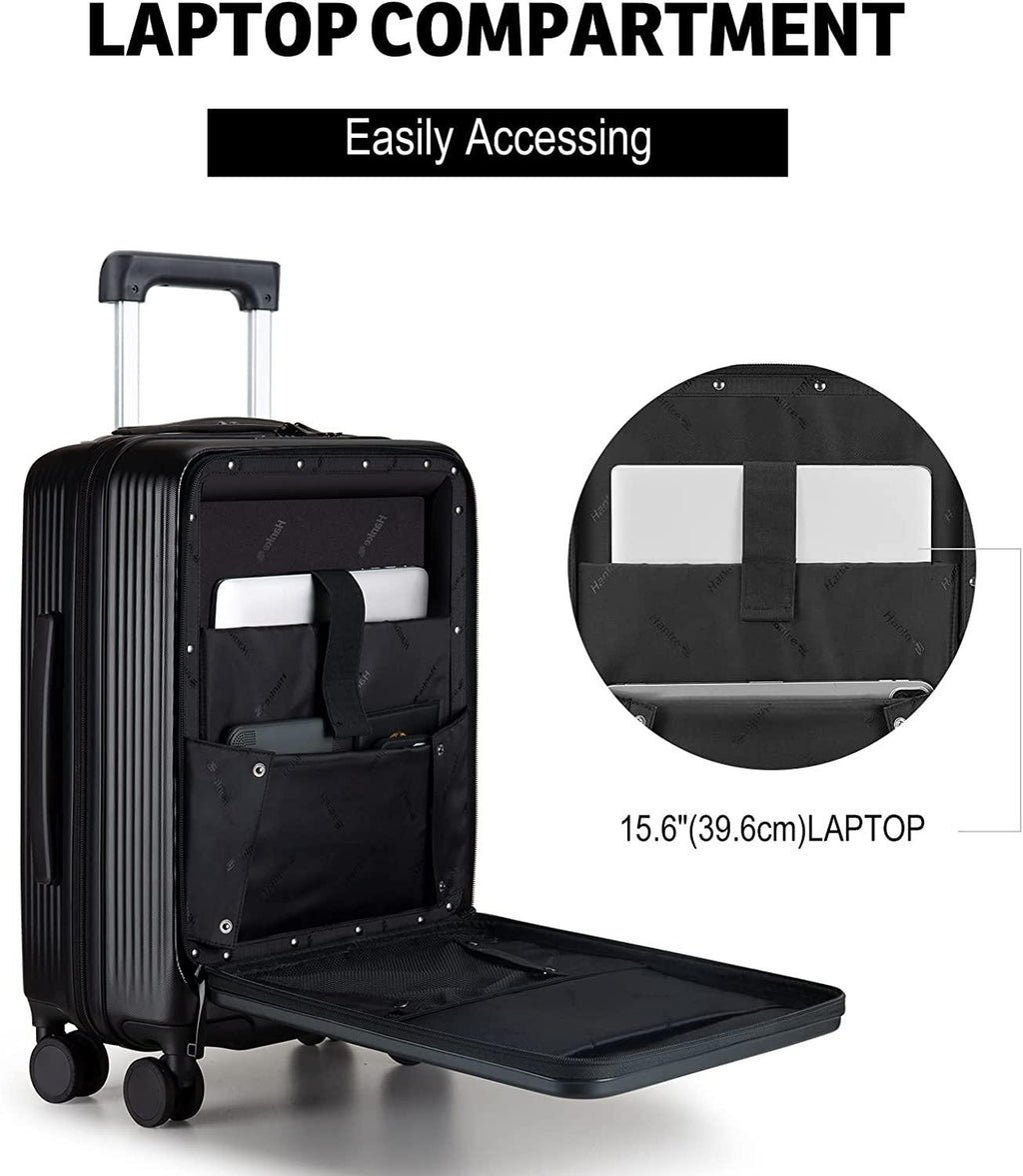Lightweight Hardside Carry On Luggage with 8 Spinner Silent Wheels, Black, 20-Inch