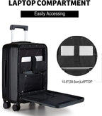 Lightweight Hardside Carry On Luggage with 8 Spinner Silent Wheels, Black, 20-Inch