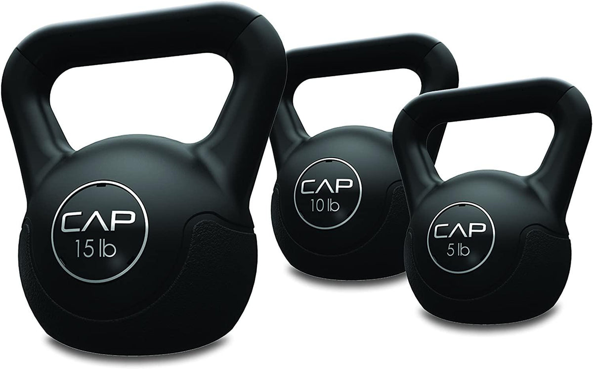 CAP Barbell Vinyl Kettlebell Set, Black, 30-Pound Set