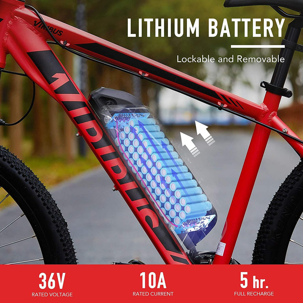 VIRIBUS 27.5" Electric Mountain Bike with 350W High-Speed Brushless Motor | 21 Speed All-Terrain Bicycle with Dual Disc Brakes &amp; Removable 10Ah Battery