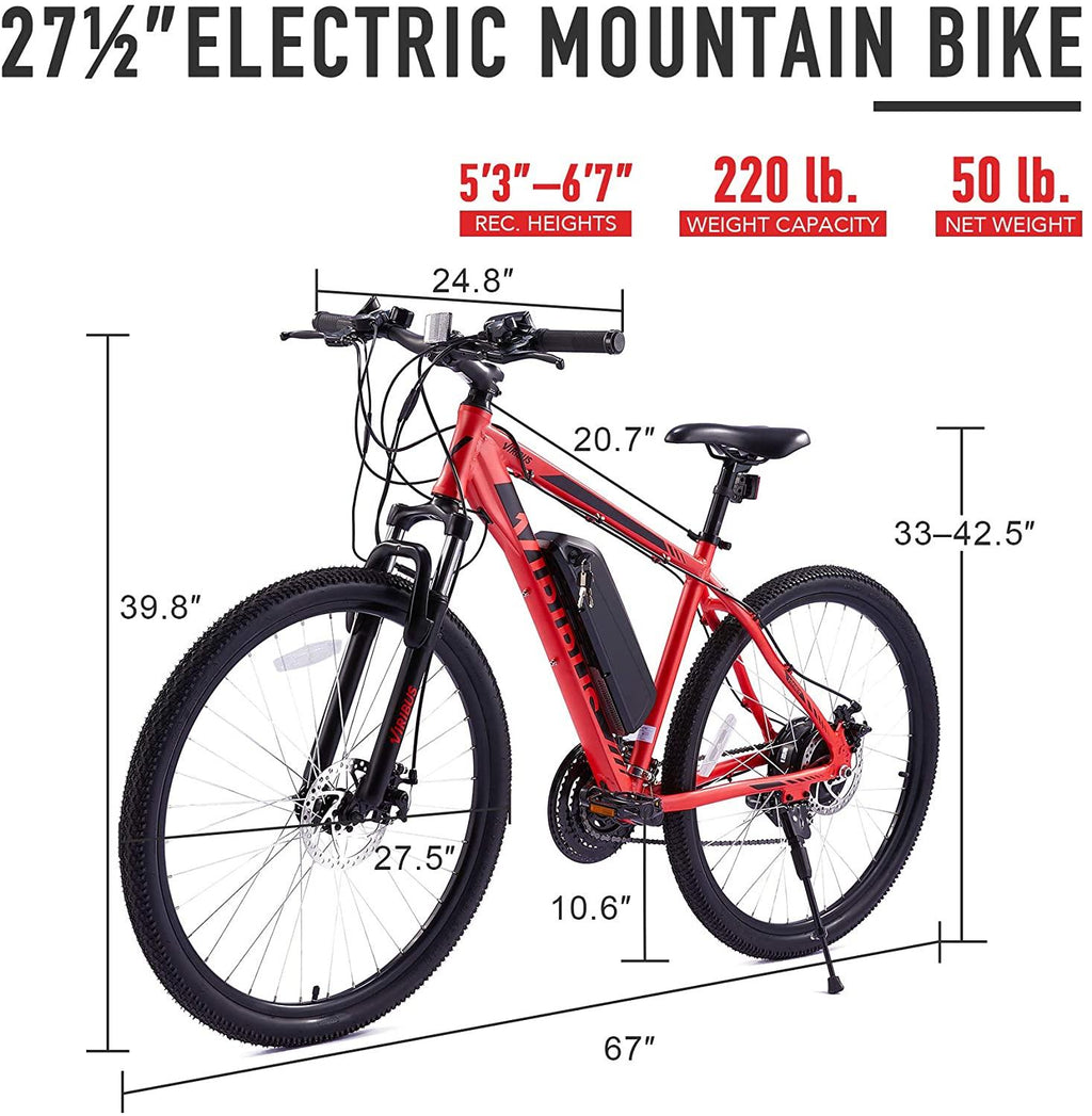 VIRIBUS 27.5" Electric Mountain Bike with 350W High-Speed Brushless Motor | 21 Speed All-Terrain Bicycle with Dual Disc Brakes &amp; Removable 10Ah Battery