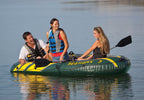 Seahawk 3 Person Heavy Duty Inflatable Rafting and Fishing Boat Set w/ 2 Aluminum Oars, High Output Air Pump, and Carry