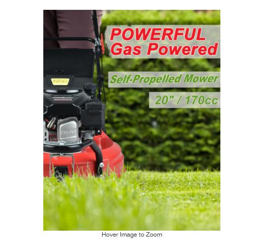 20 in 3 in 1 170 cc Gas Walk Behind Self Propelled Lawn Mower PowerSmart Outdoor
