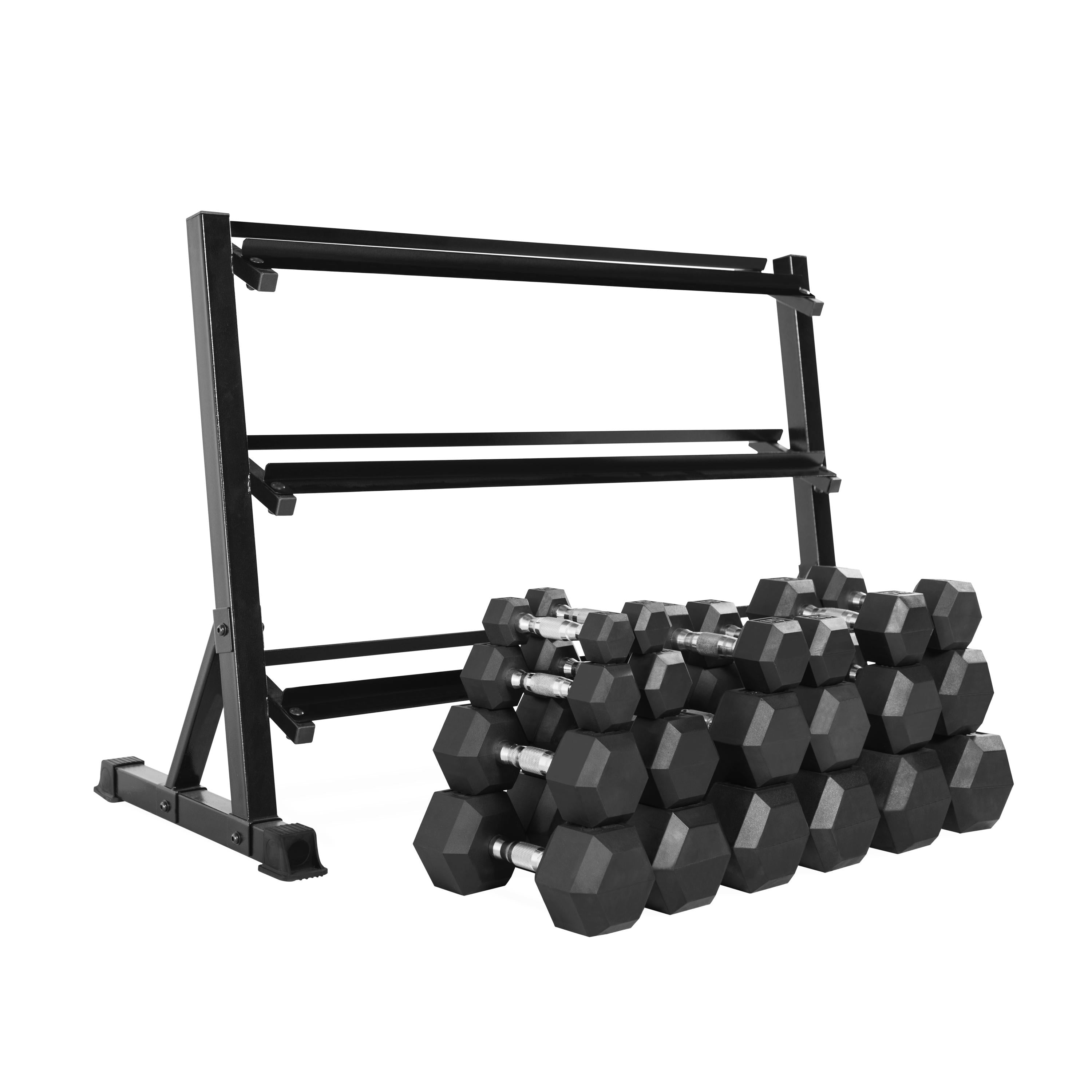CAP Barbell 550-Pound Rubber Hex Dumbbell Set with 3-Tier Horizontal Rack