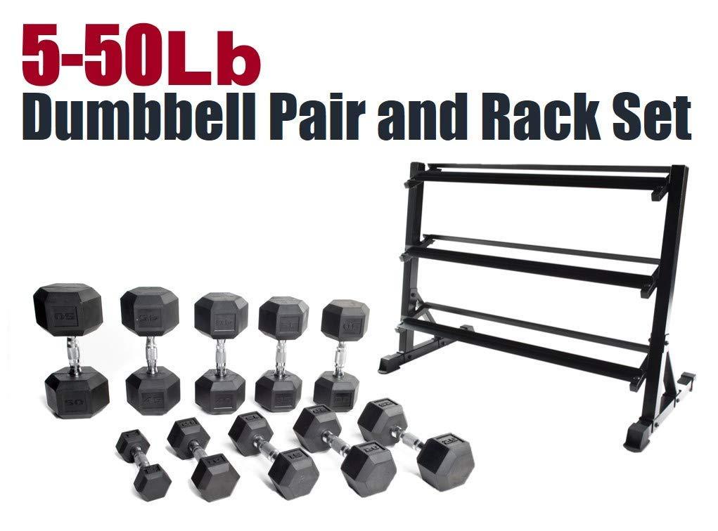 CAP Barbell 550-Pound Rubber Hex Dumbbell Set with 3-Tier Horizontal Rack