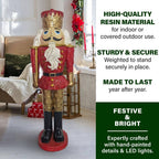48 in. Red Resin Christmas Nutcracker King Holding a Baton with LED Lights