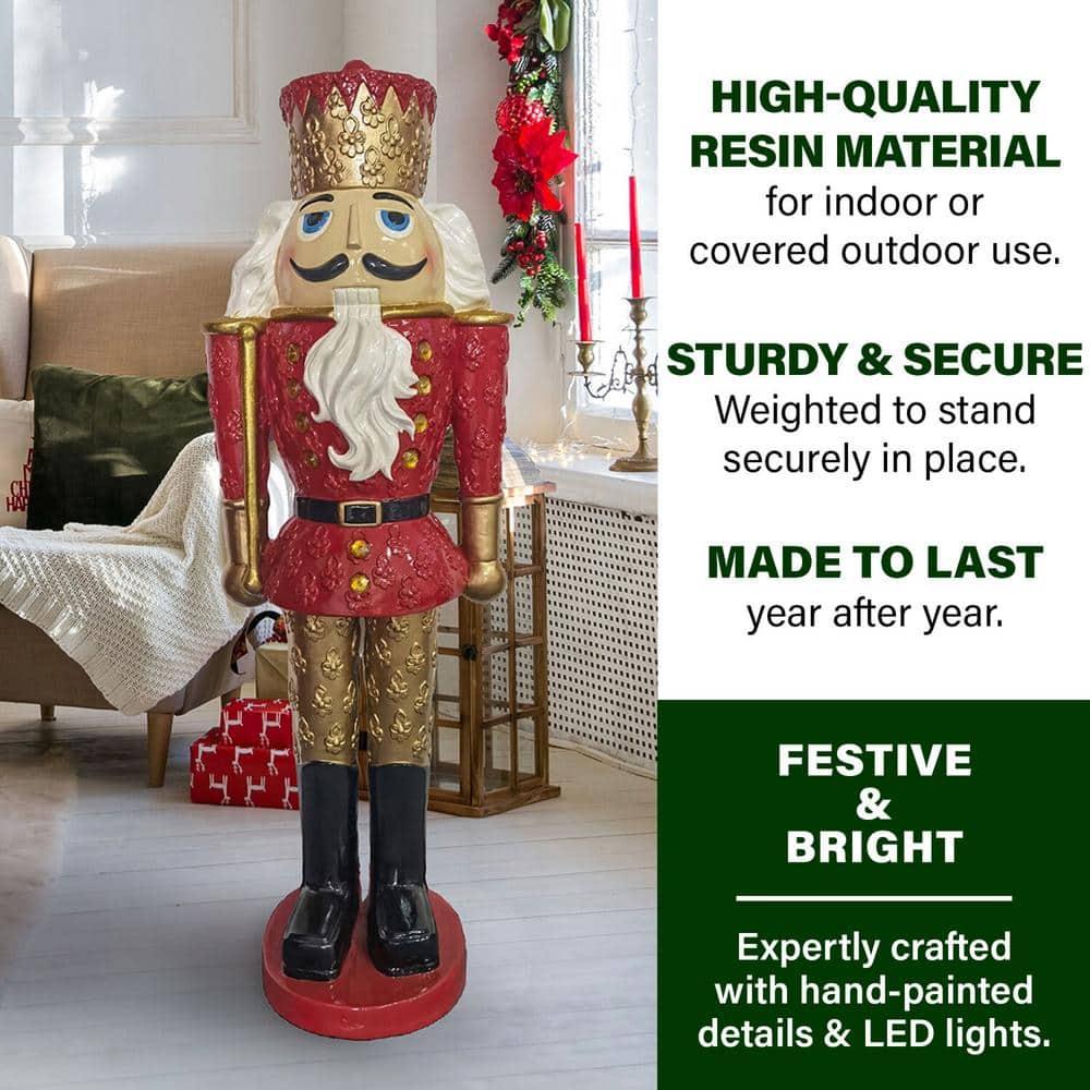 48 in. Red Resin Christmas Nutcracker King Holding a Baton with LED Lights