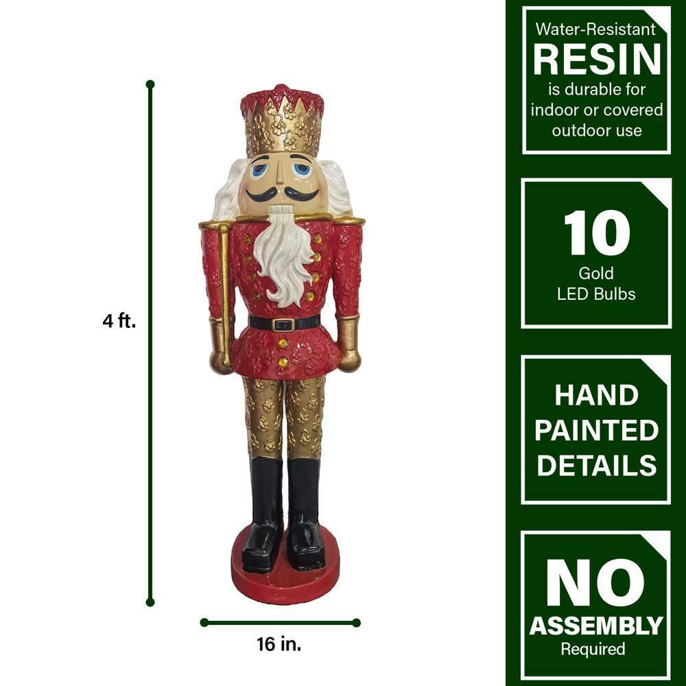 48 in. Red Resin Christmas Nutcracker King Holding a Baton with LED Lights