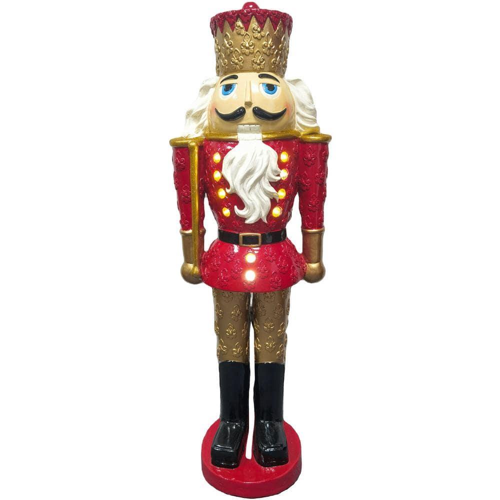 48 in. Red Resin Christmas Nutcracker King Holding a Baton with LED Lights