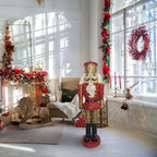 48 in. Red Resin Christmas Nutcracker King Holding a Baton with LED Lights