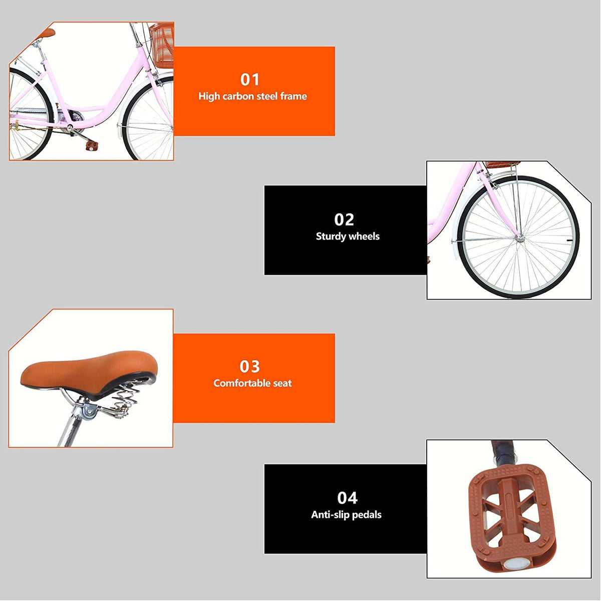 Womens 20inch Classic Bicycle, Retro Women's Bicycle 6 Speed Beach Cruiser Bike