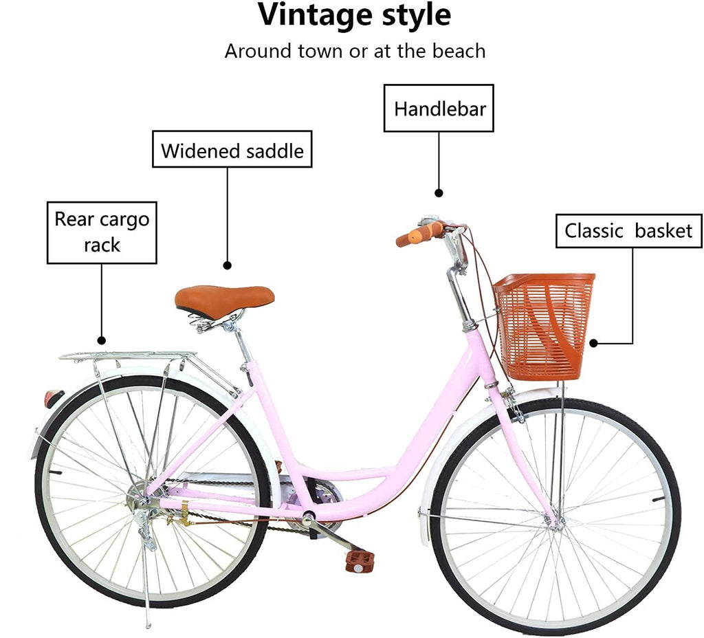 Womens 20inch Classic Bicycle, Retro Women's Bicycle 6 Speed Beach Cruiser Bike