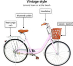 Womens 20inch Classic Bicycle, Retro Women's Bicycle 6 Speed Beach Cruiser Bike