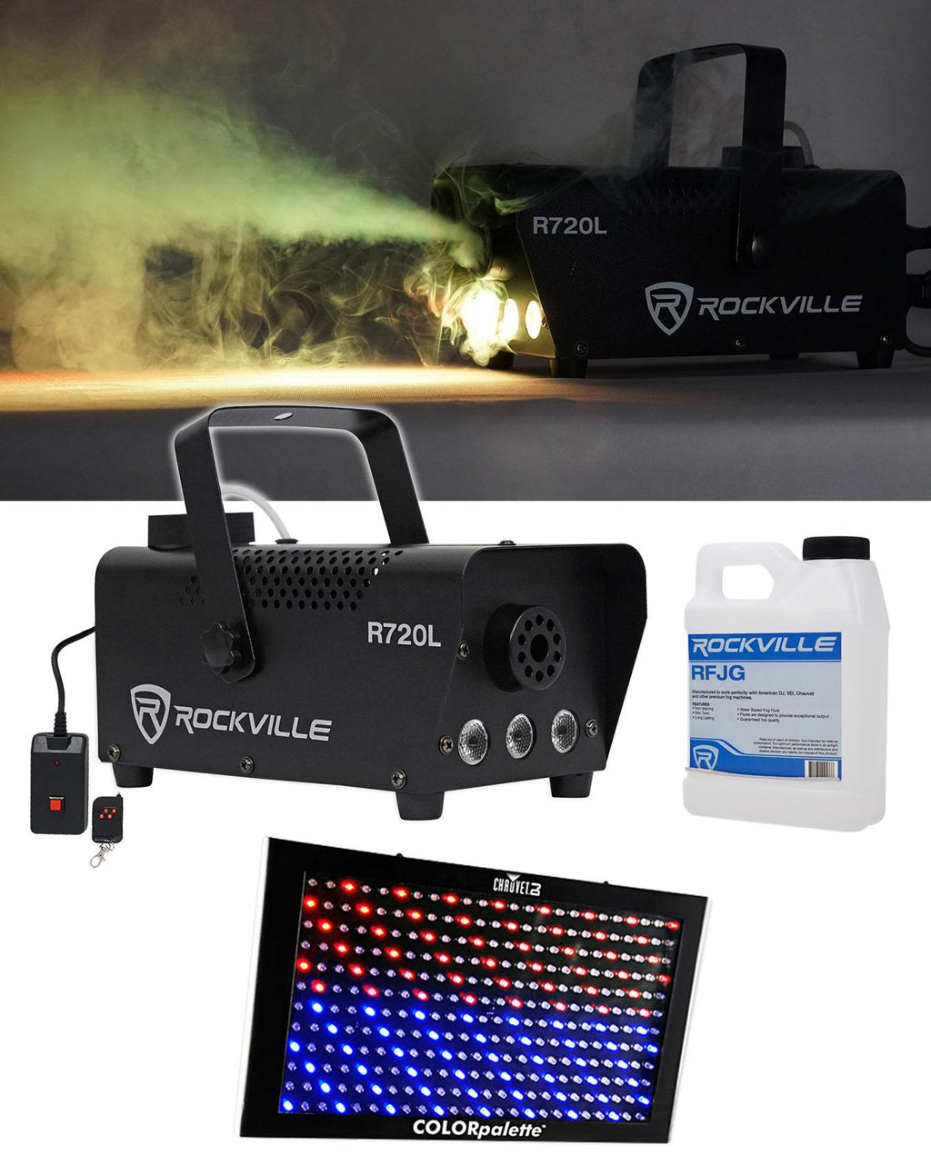 Chauvet DJ COLORpalette LED DMX Light Panel+ Rockville R720L LED Fog Machine