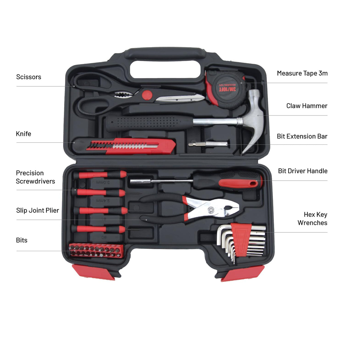 39-Piece Household Tools Kit Essential Home Repair Set with Plastic Toolbox Ideal for ColleStudents, Home Use & More