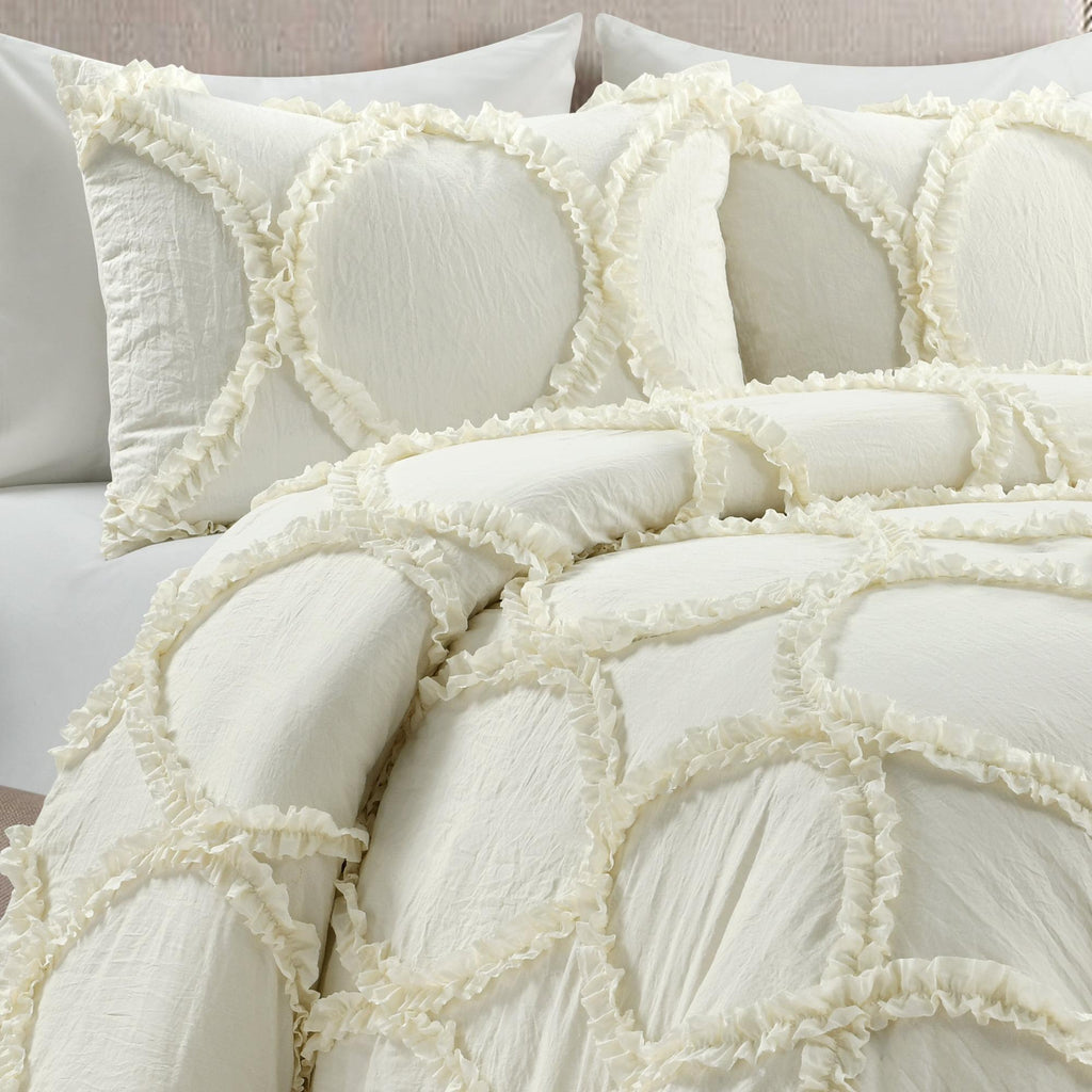 Lush Decor Riviera Ruffle Comforter, Queen, Ivory, 3-Pc Set